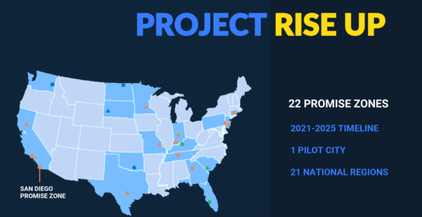 Project Rise Up: 2021-2025 promise zones mapped on continental United States
