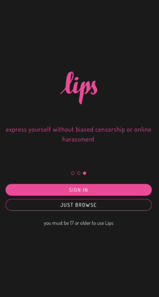 Lips app sign-in screen